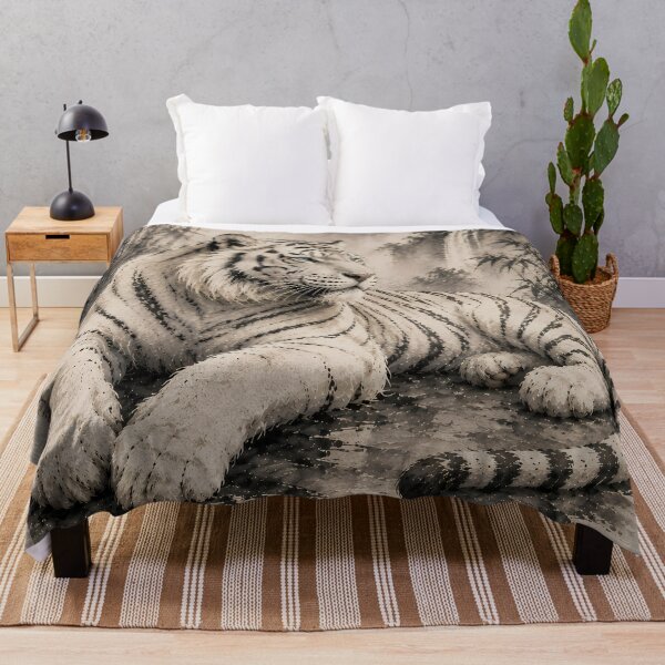 Item preview, Majestic White Tiger in Misty Bamboo Forest | Traditional Ink Wildlife Art designed and sold by ManJiangHong.