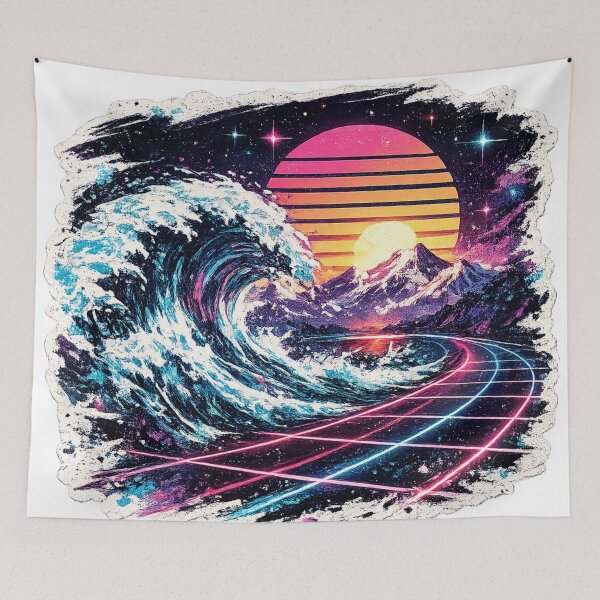 Item preview, Synthwave Mountain Wave Landscape - Neon Retro Art designed and sold by irfanshikh.