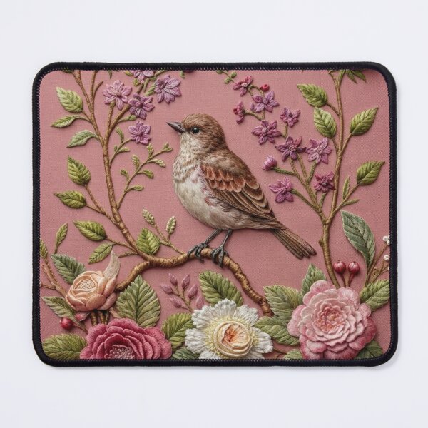 Item preview, Blush Songbird Botanical Faux Embroidery designed and sold by HavuNordicShop.