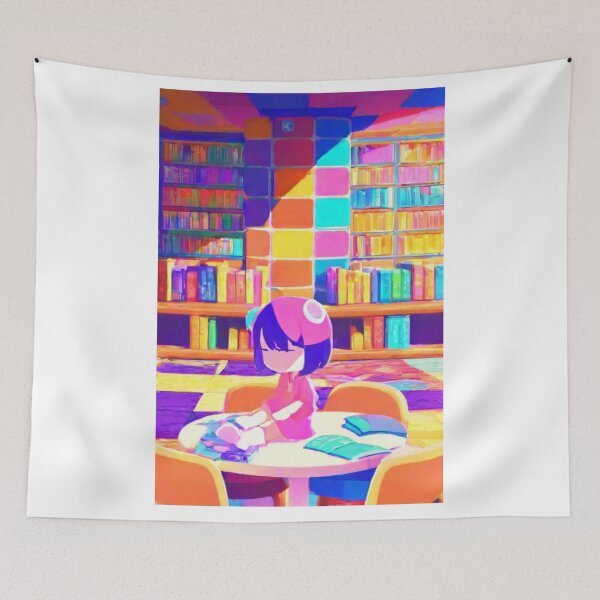 Item preview, Digital Art - Anime Style Illustration in a Library, Psychedelic Palette designed and sold by Reverso-Design.