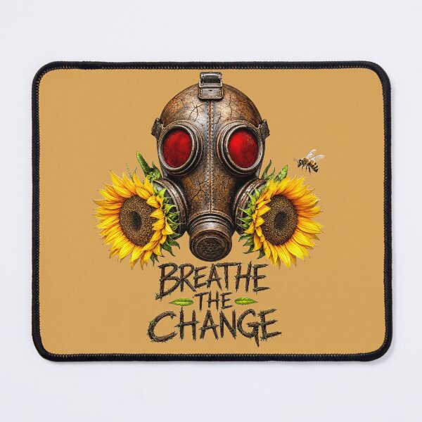 Item preview, Breathe the Change – Sunflowers, Bee & Vintage Gas Mask | Environmental Nature Art designed and sold by puzzell.