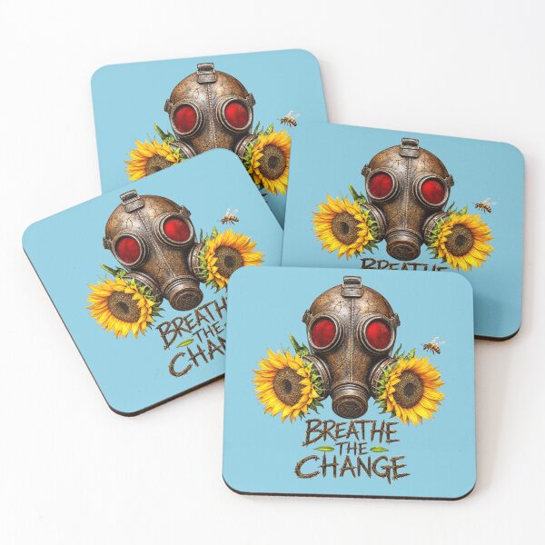 Aperçu de l'œuvre Breathe the Change – Sunflowers, Bee & Vintage Gas Mask | Environmental Nature Art créée et vendue par puzzell.