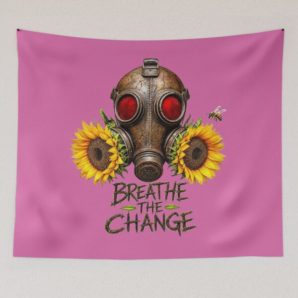 Item preview, Breathe the Change – Sunflowers, Bee & Vintage Gas Mask | Environmental Nature Art designed and sold by puzzell.