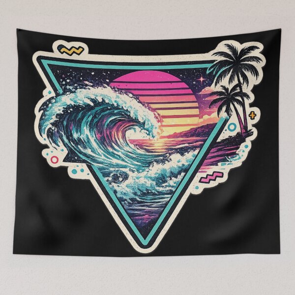 Item preview, Synthwave Ocean Wave Sunset Palm Trees - Vaporwave Beach designed and sold by irfanshikh.