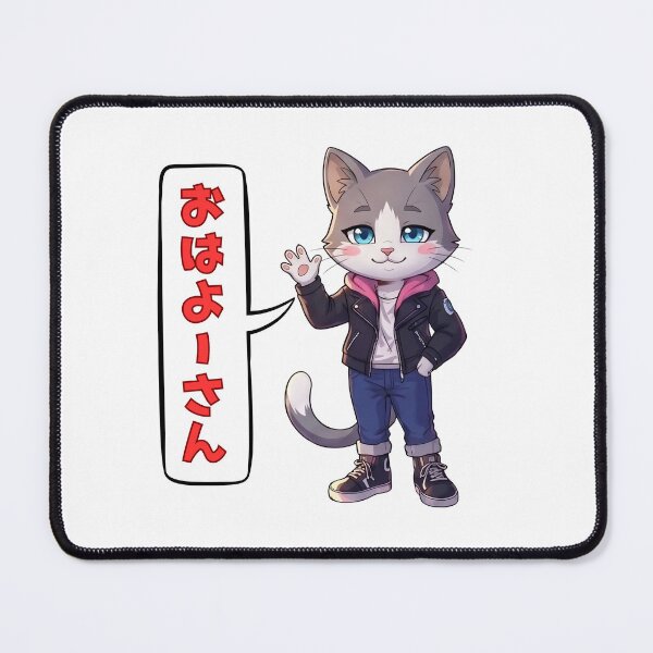 Item preview, Cute Anime Cat Waving Good Morning in Japanese designed and sold by tigre555.