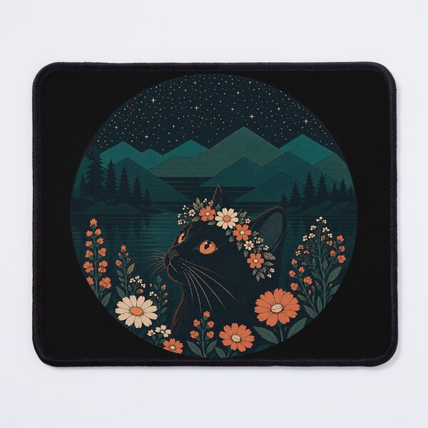 Item preview, Black Cat by Moonlit Lake Cottagecore Vintage Nature Art designed and sold by AtlantiqArt.