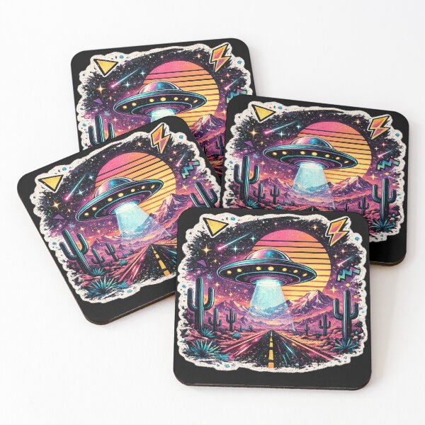 Item preview, UFO Alien Desert Synthwave - Neon Retro Sci-Fi designed and sold by irfanshikh.