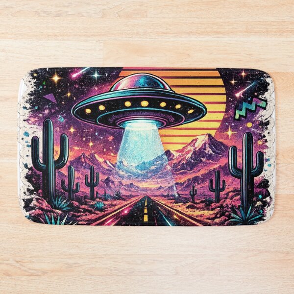 Item preview, UFO Alien Desert Synthwave - Neon Retro Sci-Fi designed and sold by irfanshikh.