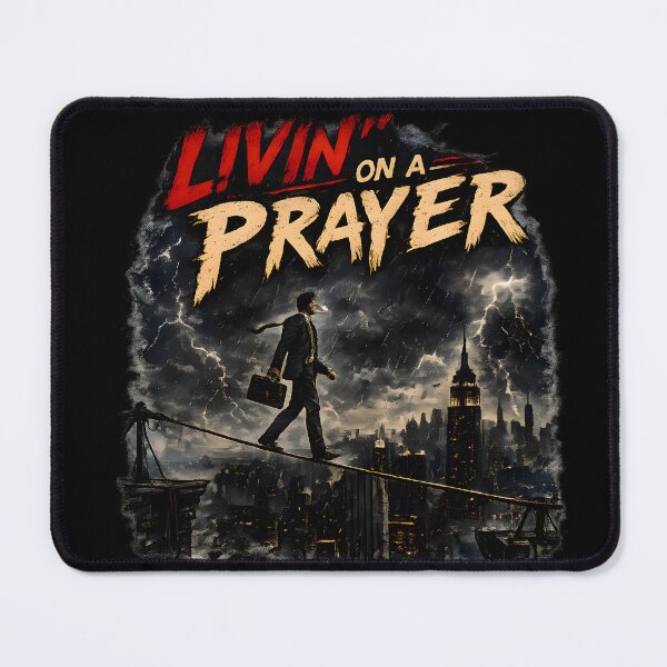 Item preview, Livin' on a Prayer Vintage Rock Inspired Graphic T-Shirt – Tightrope Walker Storm Illustration designed and sold by WordWab.