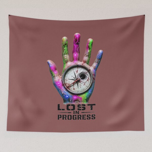 Item preview, Lost in Progress – Cyberpunk Hand with Broken Compass | Futuristic Sci-Fi Art designed and sold by puzzell.