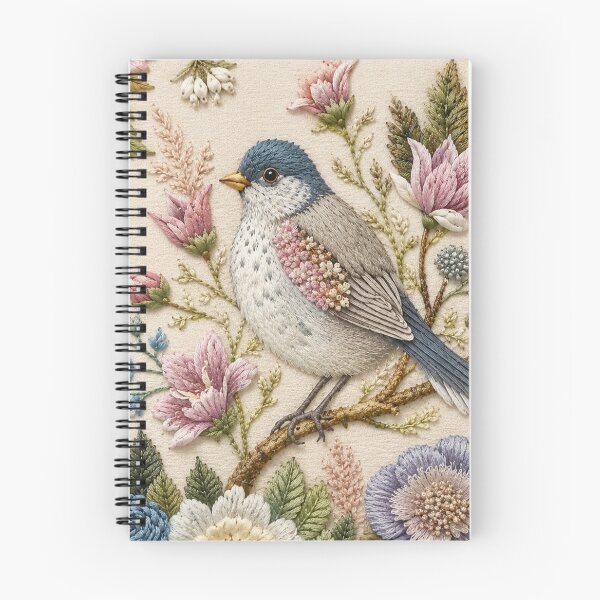 Item preview, Blue Songbird Botanical Faux Embroidery designed and sold by HavuNordicShop.