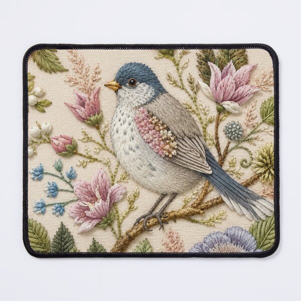 Item preview, Blue Songbird Botanical Faux Embroidery designed and sold by HavuNordicShop.