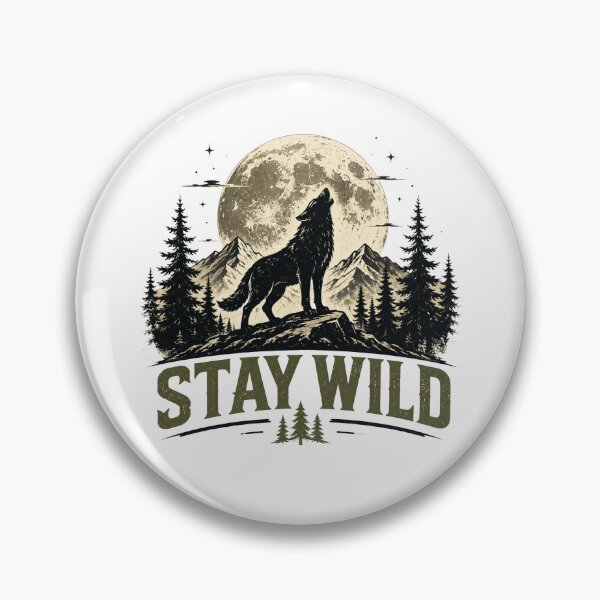 Item preview, Stay Wild Wolf | Vintage Mountain & Moon Animal Lover Nature designed and sold by Lovestickerco.