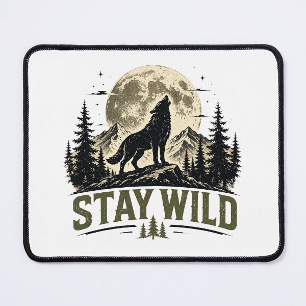 Item preview, Stay Wild Wolf | Vintage Mountain & Moon Animal Lover Nature designed and sold by Lovestickerco.