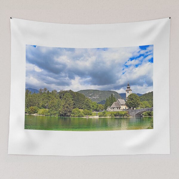 Item preview, Old stone bridge and church in Ribcev Laz,Bohinj Lake landscape, Slovenia designed and sold by goceris.