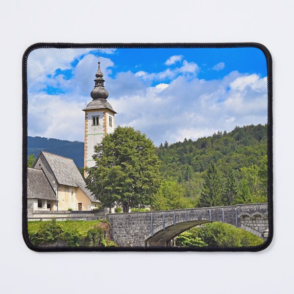 Item preview, Old stone bridge and church in Ribcev Laz,Bohinj Lake, Slovenia designed and sold by goceris.