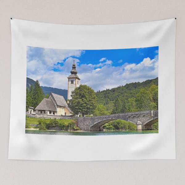 Item preview, Old stone bridge and church in Ribcev Laz,Bohinj Lake, Slovenia designed and sold by goceris.