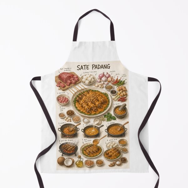 Item preview, Sate Padang Recipe Shirt – Hand-Drawn Indonesian Meat Skewer Cooking Diagram Tee, Minimalist Food Illustration designed and sold by fishnsteve.