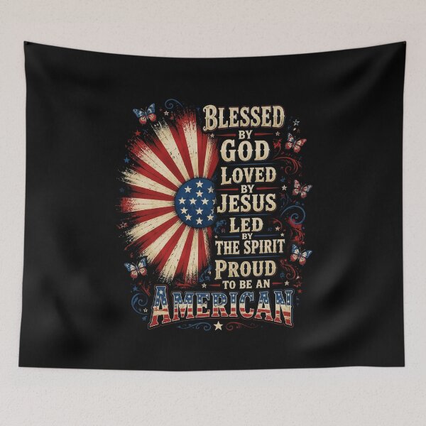 Item preview, Blessed by God - Loved by Jesus, Proud American Sunflower designed and sold by OlakunleOloroz.