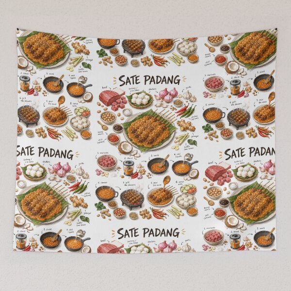 Item preview, Sate Padang v2 Recipe Shirt – Hand-Drawn Italian Pasta Cooking Diagram Tee, Minimalist Food Illustration designed and sold by fishnsteve.