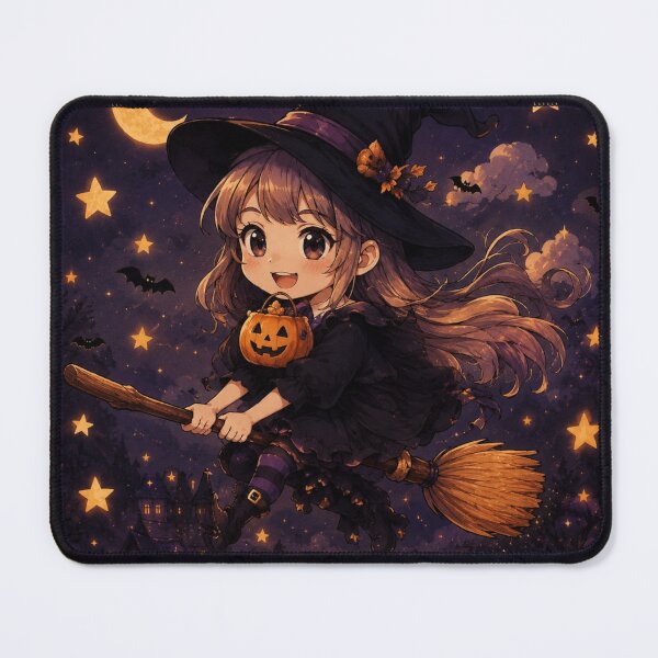 Item preview, Cute Halloween Witch Girl Flying on a Broom Under Moonlight designed and sold by Soluna Studio.
