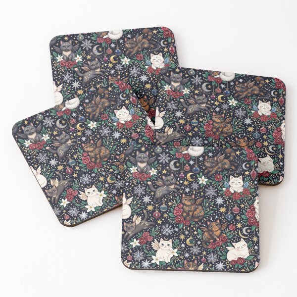 Item preview, Magical Celestial Cats and Flowers Pattern designed and sold by Iampoji.
