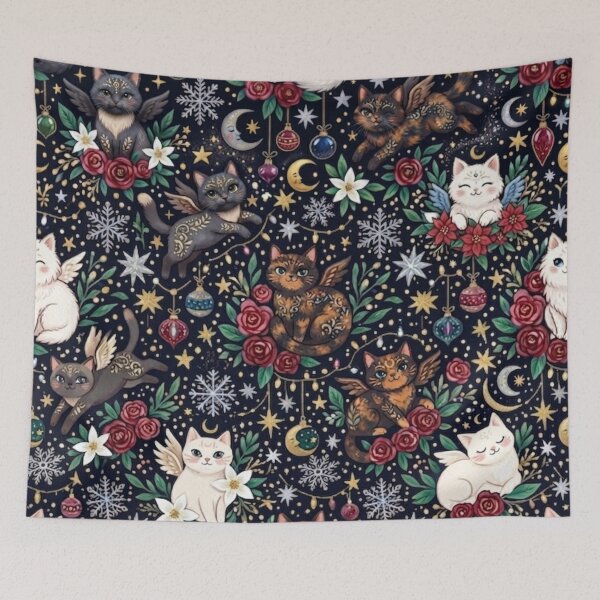 Item preview, Magical Celestial Cats and Flowers Pattern designed and sold by Iampoji.