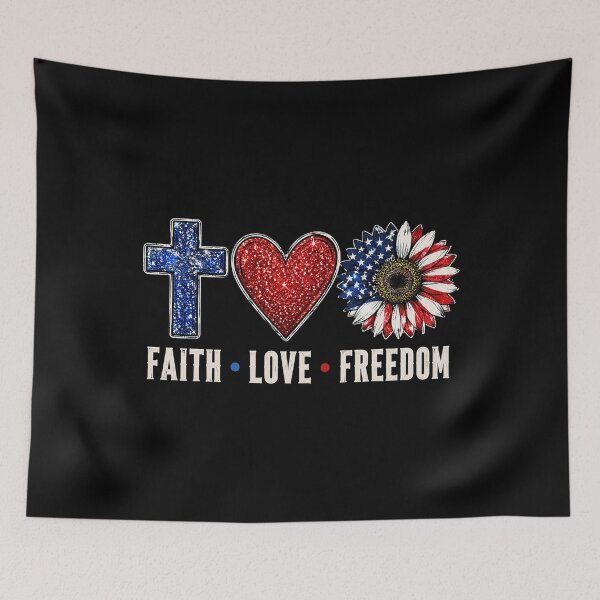 Item preview, Faith Love Freedom Sunflower Jesus American Flag 4th of July designed and sold by OlakunleOloroz.