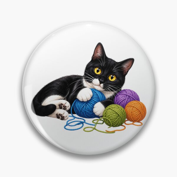 Item preview, Playful Tuxedo Cat with Colorful Yarn Balls designed and sold by Myra365Art.