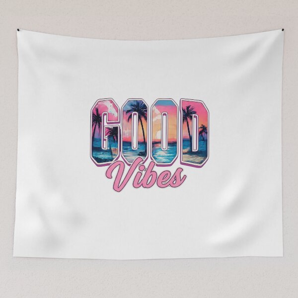 Item preview, Good Vibes Tropical Sunset Beach Retro Varsity Typography | Summer Vacation Aesthetic Graphic designed and sold by designerTurker.