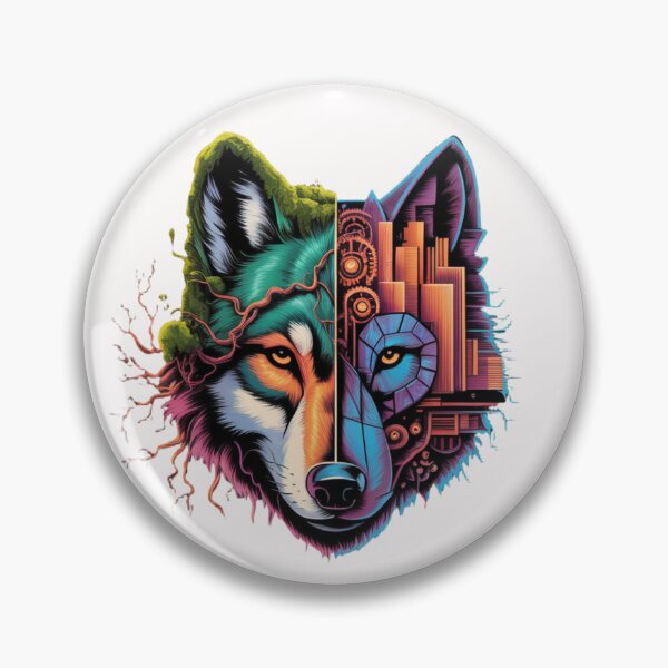 Item preview, Emblem of the Cybernetic Nature Wolf — Wild Soul Urban Jungle Design designed and sold by FusiTink.