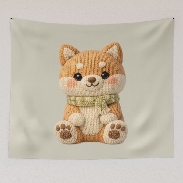 Item preview, Cute Knitted Shiba Inu Plush | Kawaii Handmade Crochet Cottagecore designed and sold by Moons Studio.