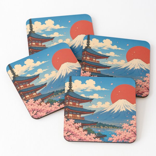 Item preview, Retro Japan: Mt. Fuji, Pagoda, and Cherry Blossoms designed and sold by キンタロウ インク.
