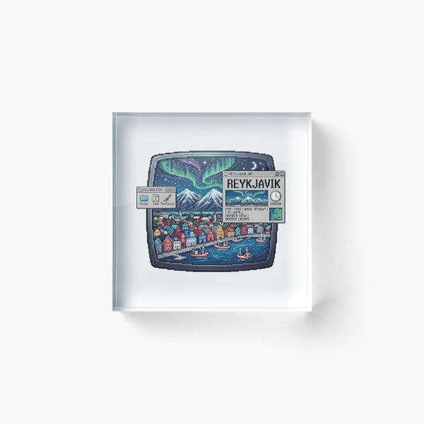 Item preview, Reykjavik Iceland Pixel Nordic Travel Sticker designed and sold by Imaginarium of Chaos falcon88 .