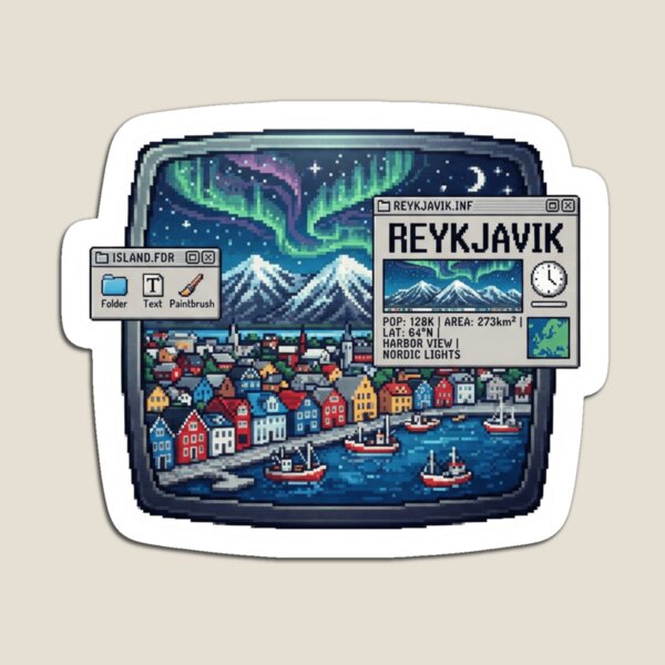 Item preview, Reykjavik Iceland Pixel Nordic Travel Sticker designed and sold by Imaginarium of Chaos falcon88 .