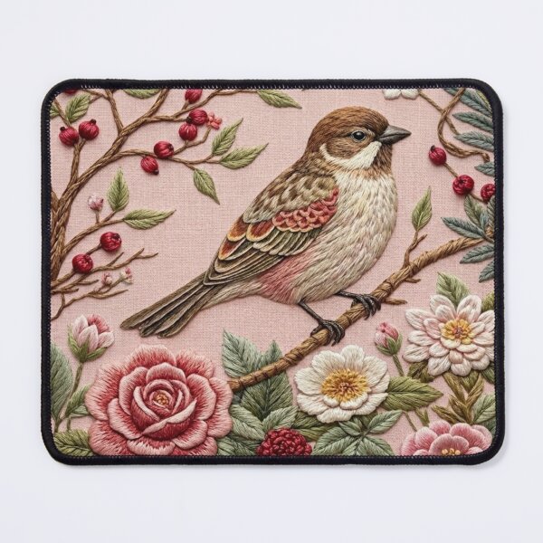 Item preview, Sparrow and Roses Faux Embroidery designed and sold by HavuNordicShop.