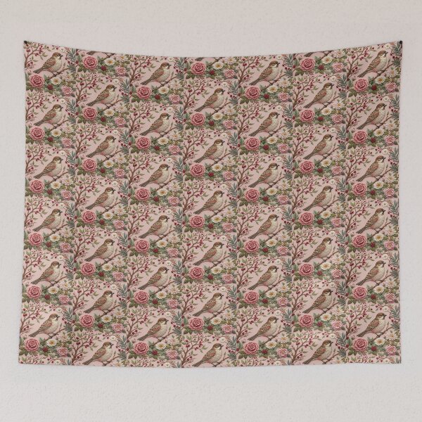 Item preview, Sparrow and Roses Faux Embroidery designed and sold by HavuNordicShop.