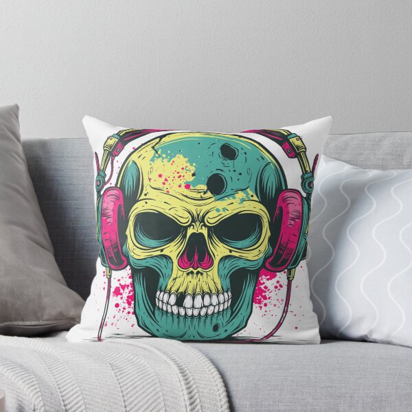Item preview, Cyberpunk Neon Skull with Headphones Illustration designed and sold by Masloshop.