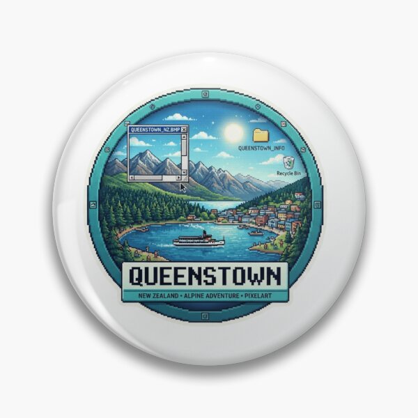 Item preview, Queenstown New Zealand Pixel Mountain Travel Sticker designed and sold by Imaginarium of Chaos falcon88 .