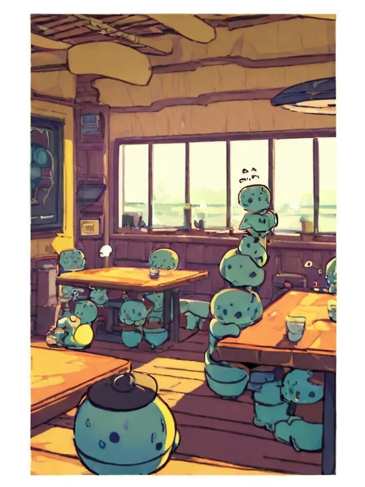 Thumbnail 5 von 5, A-Linien Kleid, Illustration - Surreal Coffee Scene with Round Colorful Characters, Playful and Quirky Atmosphere designt und verkauft von Reverso-Design.