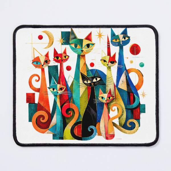 Aperçu de l'œuvre T-shirt à motifs de chats rétro et colorés, style moderne du milieu du siècle créée et vendue par Othinus.