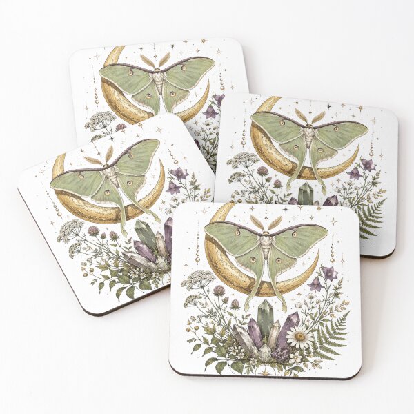Item preview, Vintage Luna Moth With Crystal Cluster and Crescent Moon Illustration designed and sold by Bhinfy.