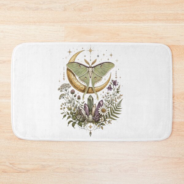 Item preview, Vintage Luna Moth With Crystal Cluster and Crescent Moon Illustration designed and sold by Bhinfy.