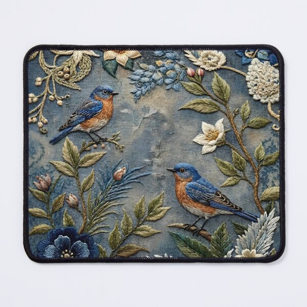 Item preview, Bluebirds Botanical Faux Embroidery designed and sold by HavuNordicShop.