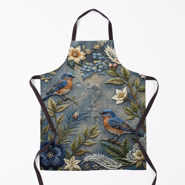 Item preview, Bluebirds Botanical Faux Embroidery designed and sold by HavuNordicShop.