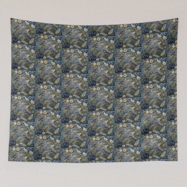 Item preview, Bluebirds Botanical Faux Embroidery designed and sold by HavuNordicShop.
