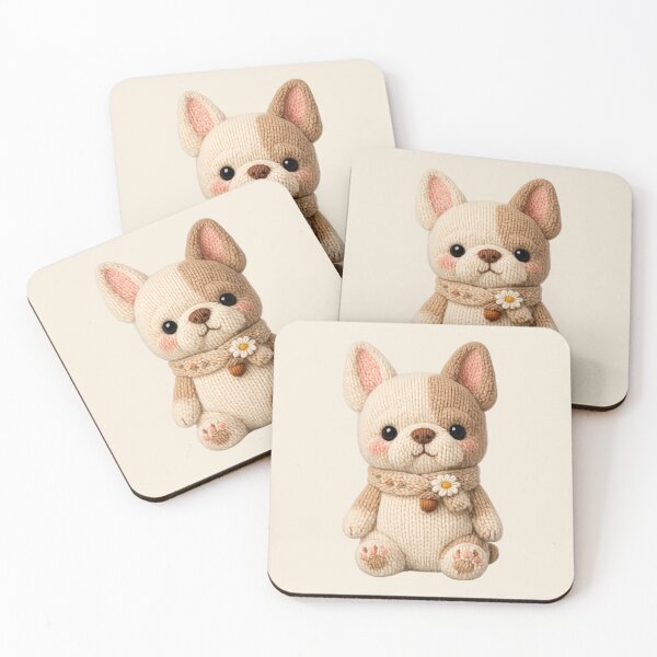 Item preview, Cute Knitted French Bulldog Plush | Kawaii Handmade Crochet Cottagecore designed and sold by Moons Studio.