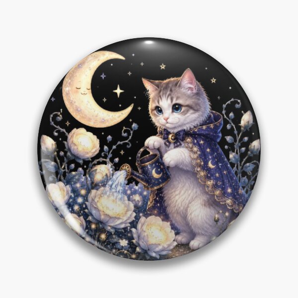 Item preview, Wizard Kitten Watering Moonlight Garden designed and sold by Moody Vibes Studio.