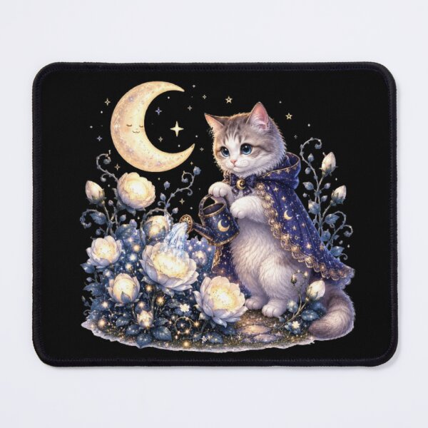 Item preview, Wizard Kitten Watering Moonlight Garden designed and sold by Moody Vibes Studio.