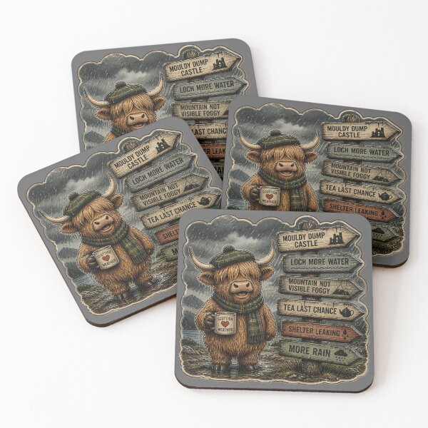 Item preview, Funny Highland Cow Scottish Rain Meme – Vintage Travel Badge designed and sold by Ink & Highlands.